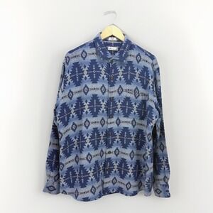Peter Millar Mens Blue Southwest Print Long Sleeve Button Shirt XL Aztec Cotton